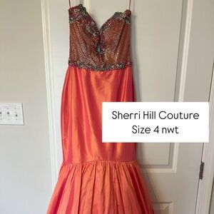 Sherri Hill Orange Strapless Gown